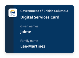 Example Digital Services Card showing given names Jaime and family name Lee-Martinez