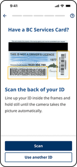 Have a BC Services Card screen showing how to scan the back of your ID