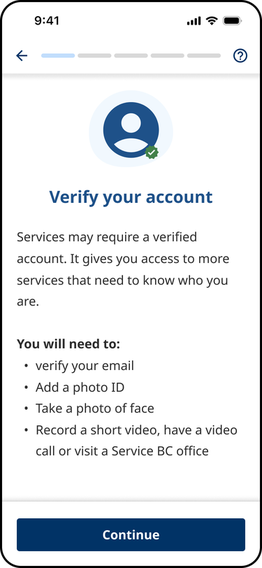 Verify your account screen in the BC Services Card app