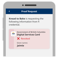 Proof Request screen showing a revoked Digital Services Card