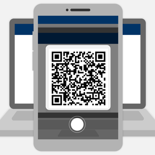Smartphone scanning a QR code displayed on a laptop